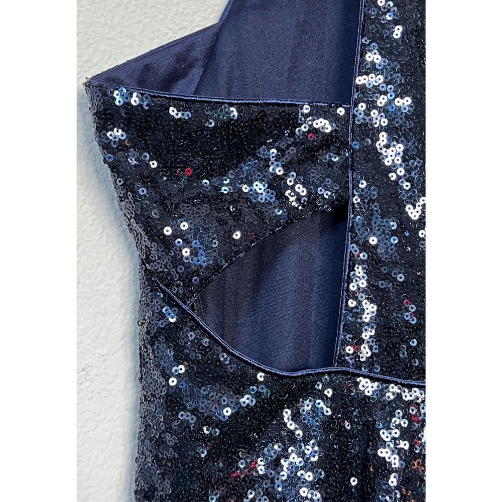 Lulu's Grandeur Navy Blue Sequin Cutout Swing Dress M Sparkly Bling Party $65 - Picture 14 of 16
